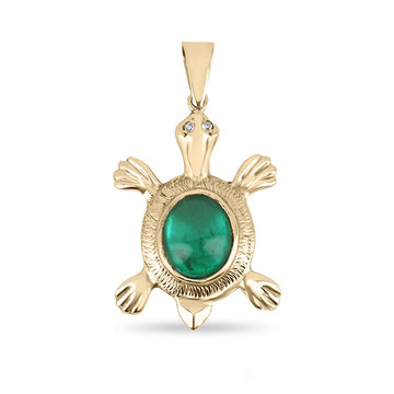 4.65tcw Colombian Emerald Turtle Pendant Charm 14K Gold Necklace