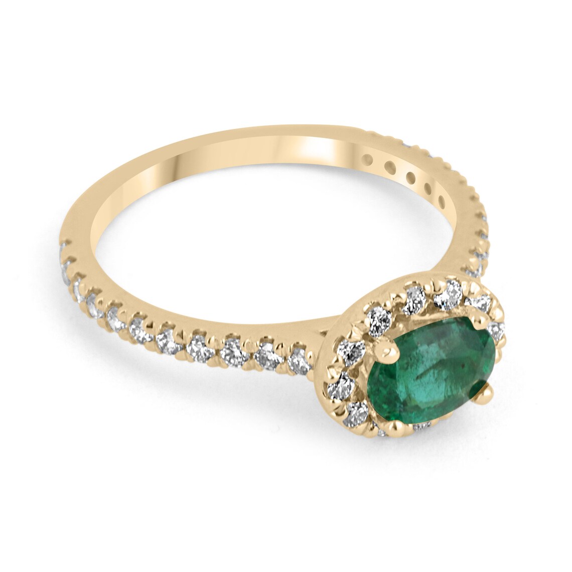 Horizontal Emerald Diamond Shank Ring