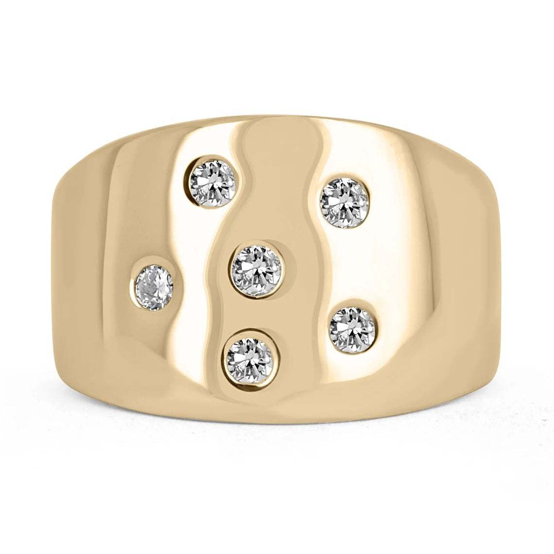 Unisex Wide 14.5MM Diamond Band Gold 14K