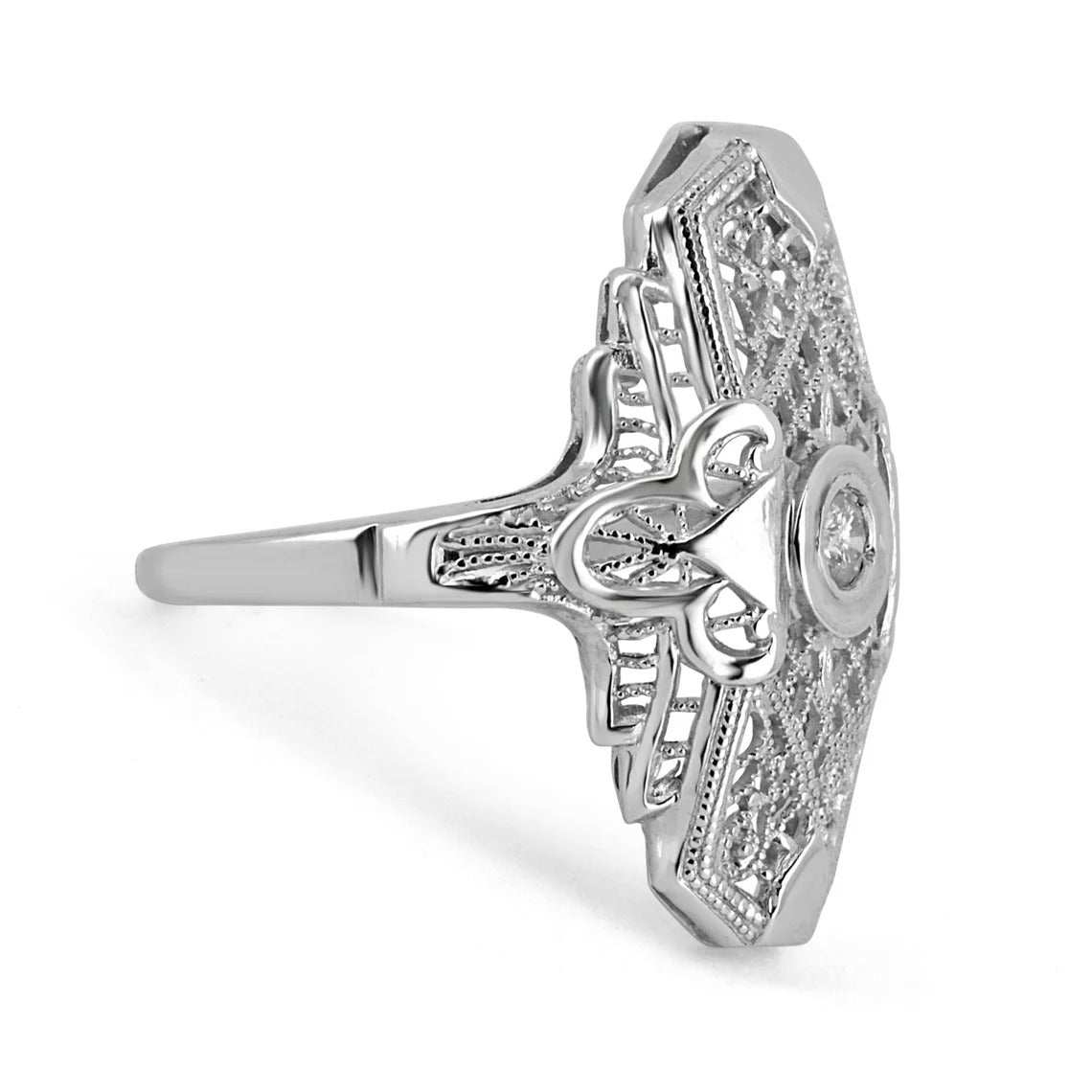 0.20pts Art Deco Diamond Cocktail Filigree Old Mine Milgrain Ring 14K