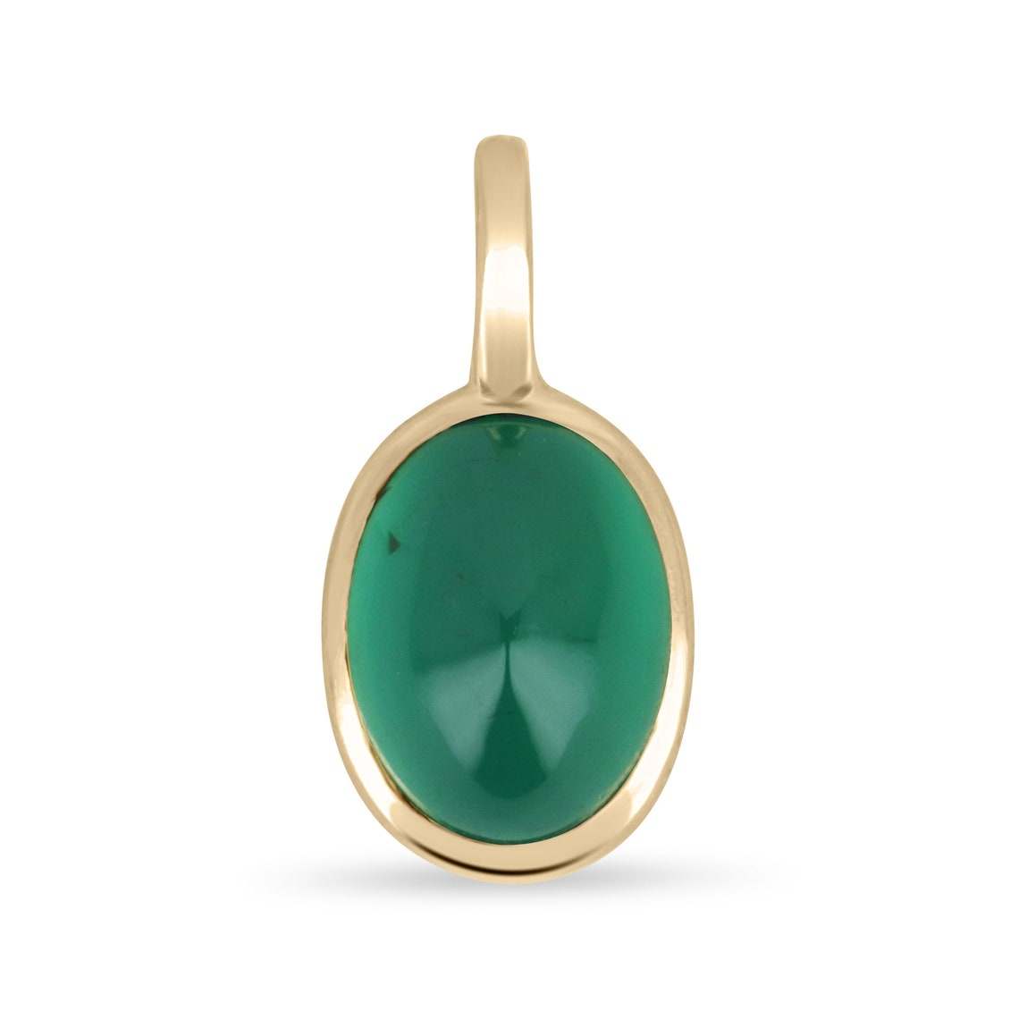Natural emerald cabochon oval pendant bezel set in 14K gold