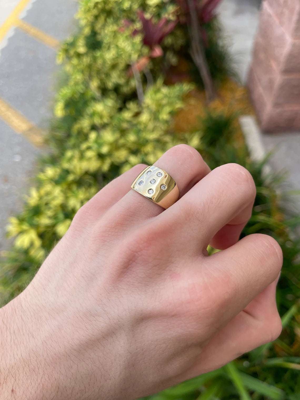 Unisex Wide 14.5MM Diamond Band Gold 14K