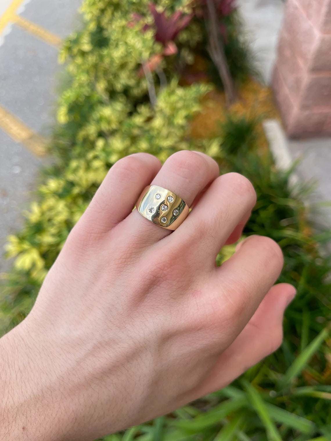 0.50tcw 14K Unisex Wide 14.5MM Diamond Band Gold