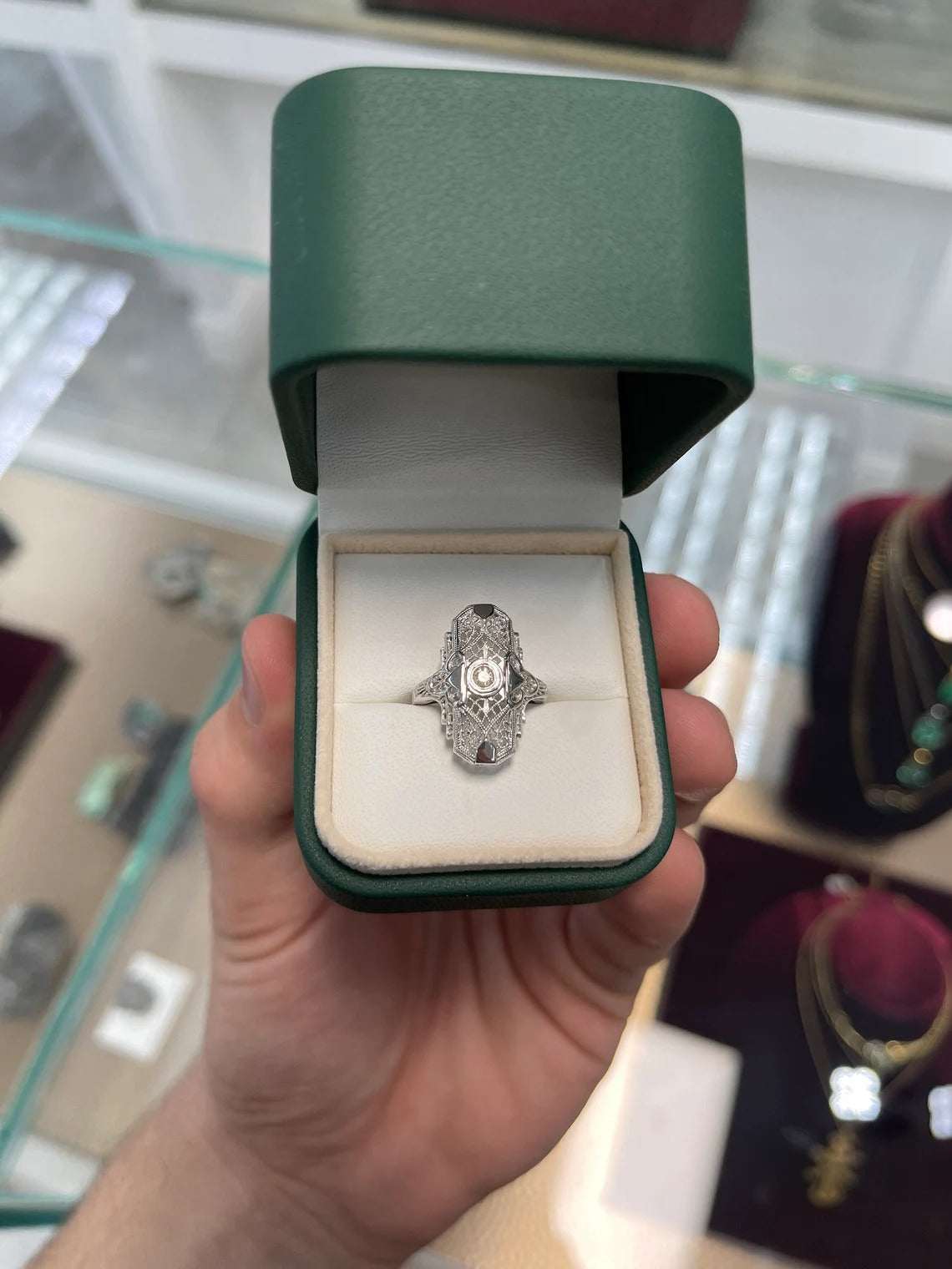 0.20pts Art Deco Diamond Cocktail Filigree Old Mine Milgrain Ring 14K