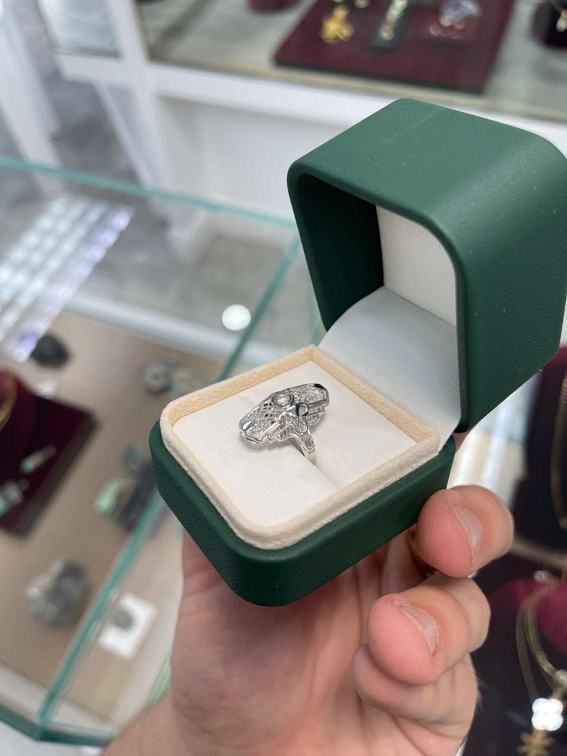 0.20pts Art Deco Diamond Cocktail Filigree Old Mine Milgrain Ring 14K