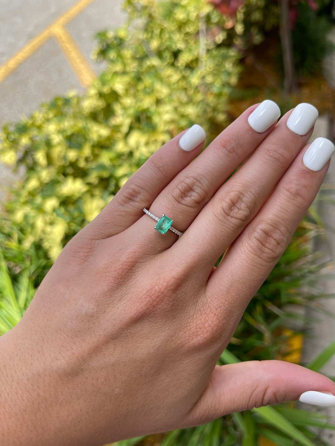 Radiant 14K Gold Ring with 1.30tcw Colombian Emerald Cut & Diamond Shank - Timeless Charm