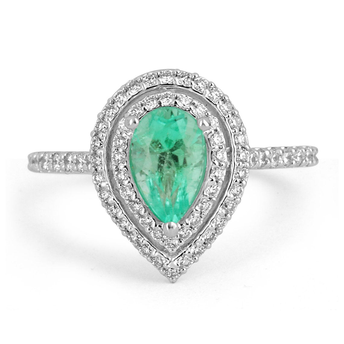 1.30tcw White Gold 14K Emerald-Pear Cut & Diamond Double Halo Engagement  Ring