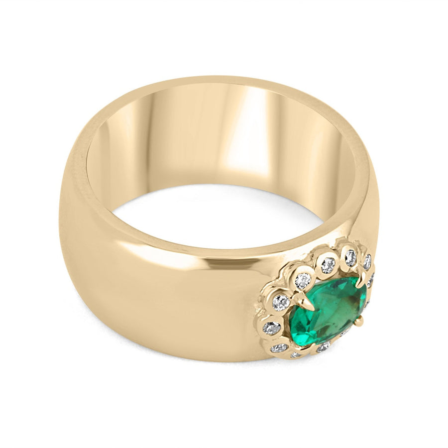1.08tcw Green Stone Colombian Halo Accent Statement 14K Yellow Gold Ring