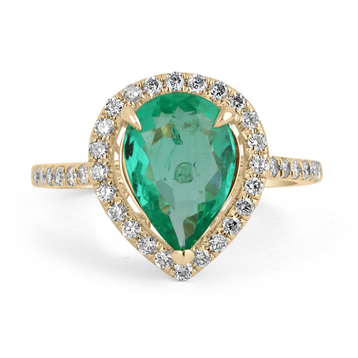 2.25tcw Teardrop Colombian Emerald-Pear Cut Fine High Quality Diamond Halo  Engagement 14K