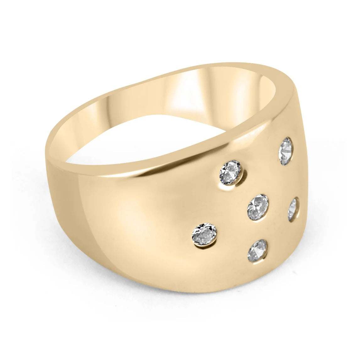 Unisex Wide 14.5MM Diamond Band Gold 14K