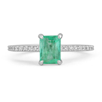 Colombian Charm: 1.30tcw 14K Colombian Emerald Cut & Diamond Shank Apple Green Engagement Promise Ring