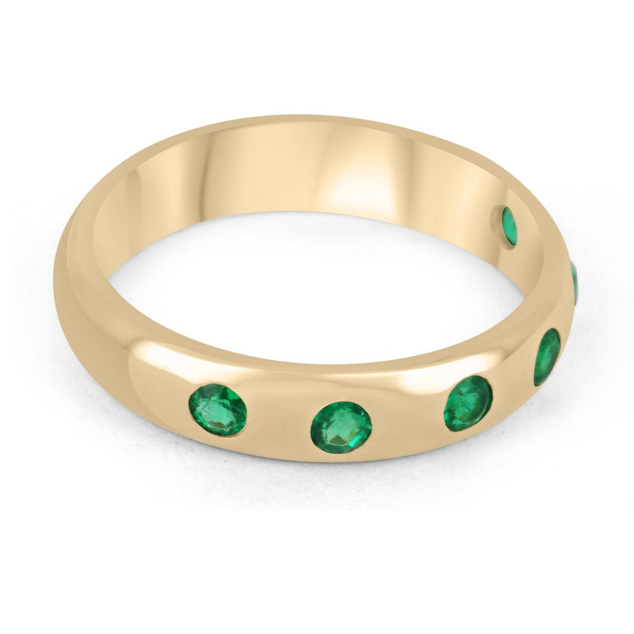 0.20tcw 18K Round Cut Gold 4mm Multistone Band Gold Natural Emerald Band Ring