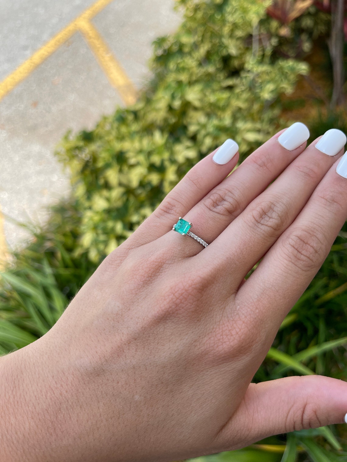Emerald Asscher Cut & Pave Diamond Engagement Ring