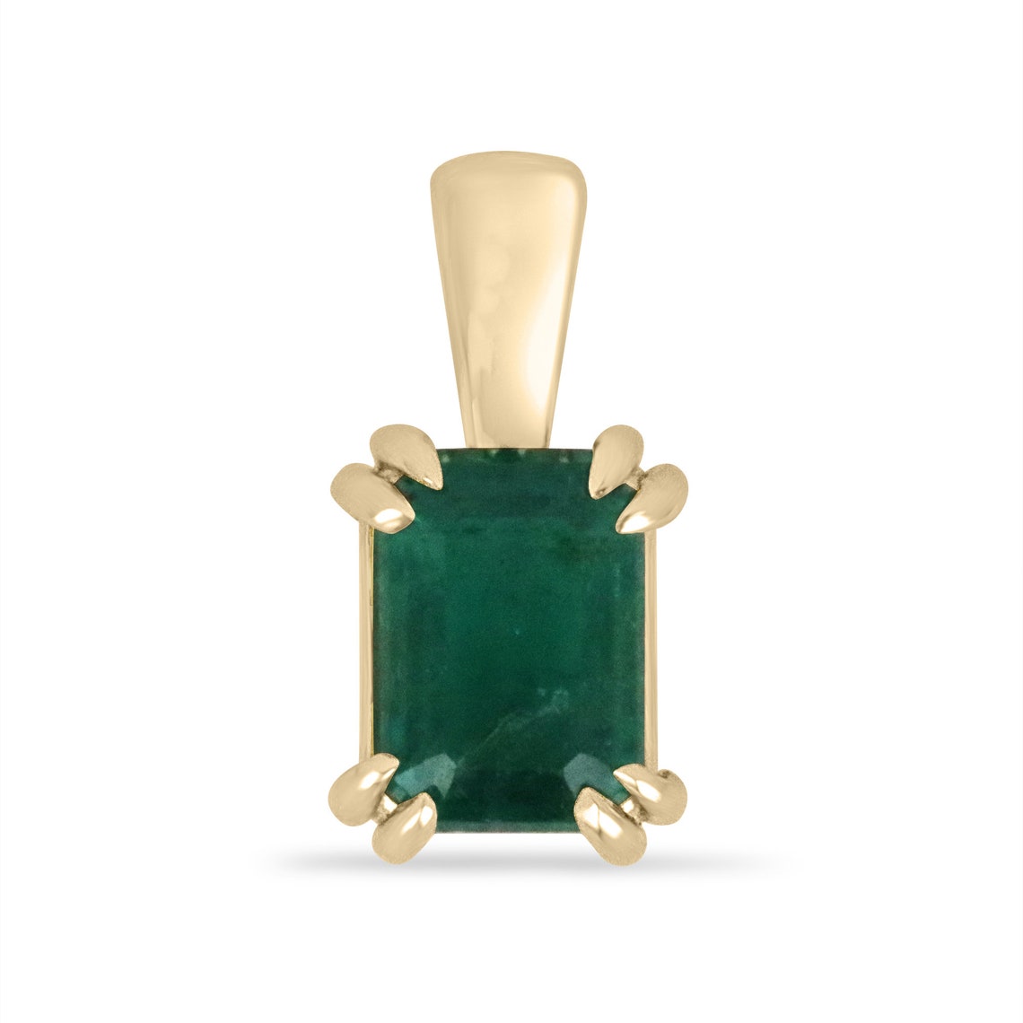 2.22ct 14K Vertical Natural Emerald Cut Classic Solitaire Gold Pendant