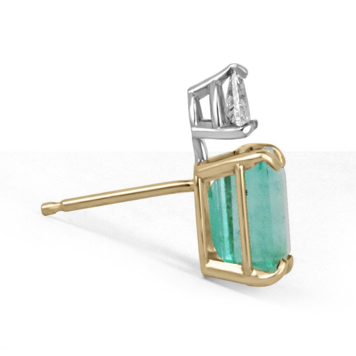 Emerald Cut & Diamond Trillion Accent Two Stone Stud Earrings 18K Plated