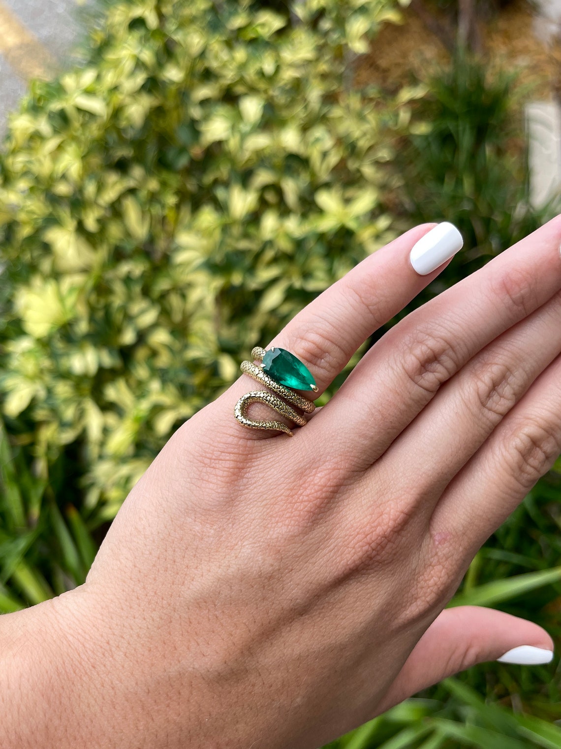 2.18ct 18K AAA Quality Colombian Emerald-Pear Cut Gold Wrapping Snake Ring - JR Colombian Emeralds