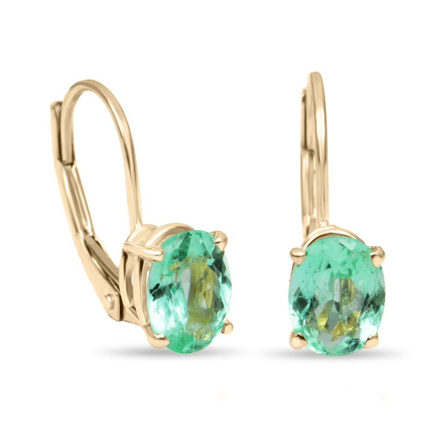 1.50 Carat Lever back solid gold real Colombian emerald earrings 14K