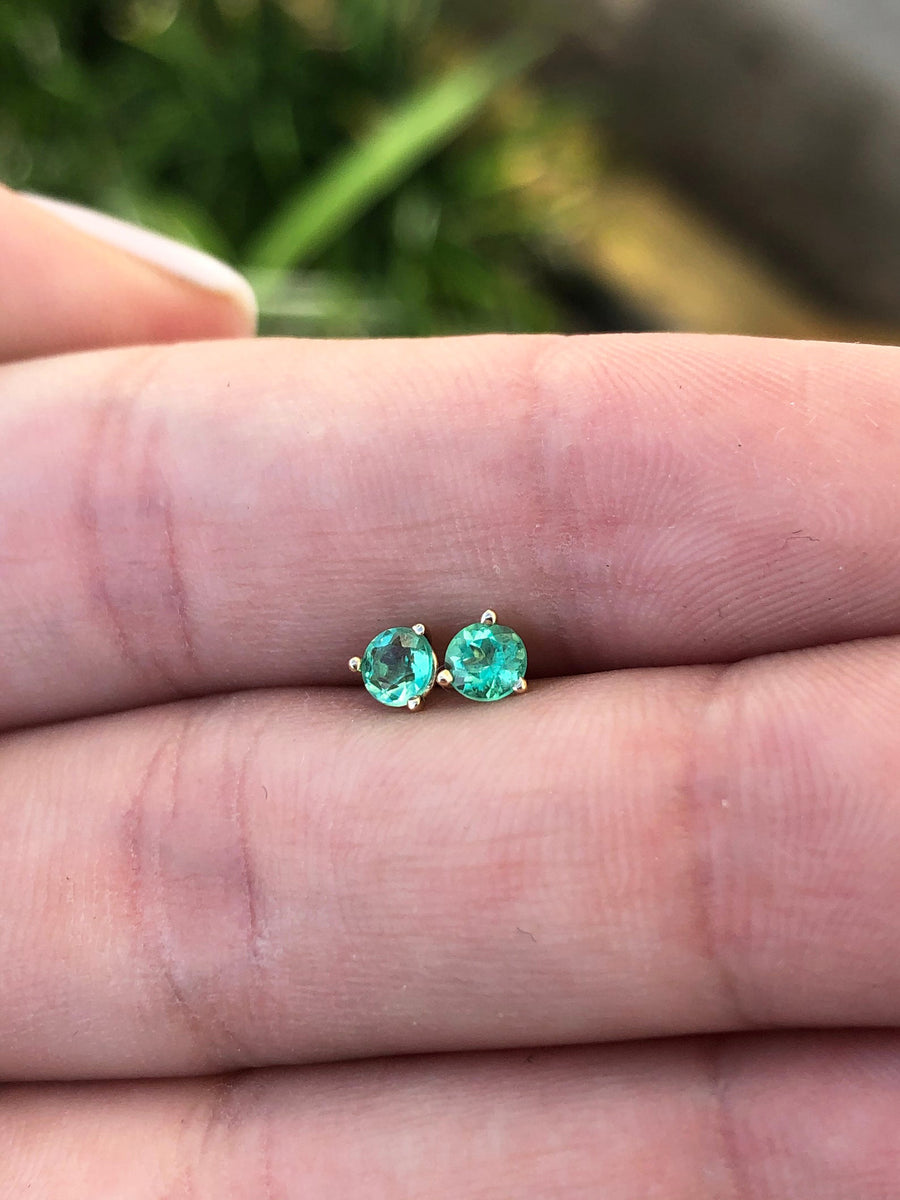 Colombian Emerald Round Cut Baby Stud Earrings
