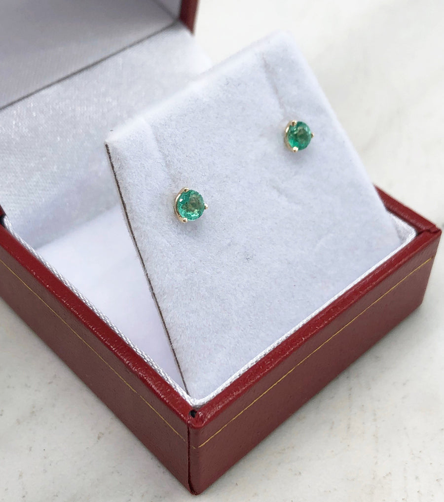 Colombian Emerald Round Cut Baby Stud