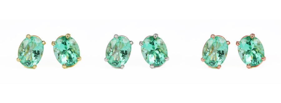 2.0tcw Vivacious Transparent Colombian Emerald Oval Classic Stud Earrings 14K