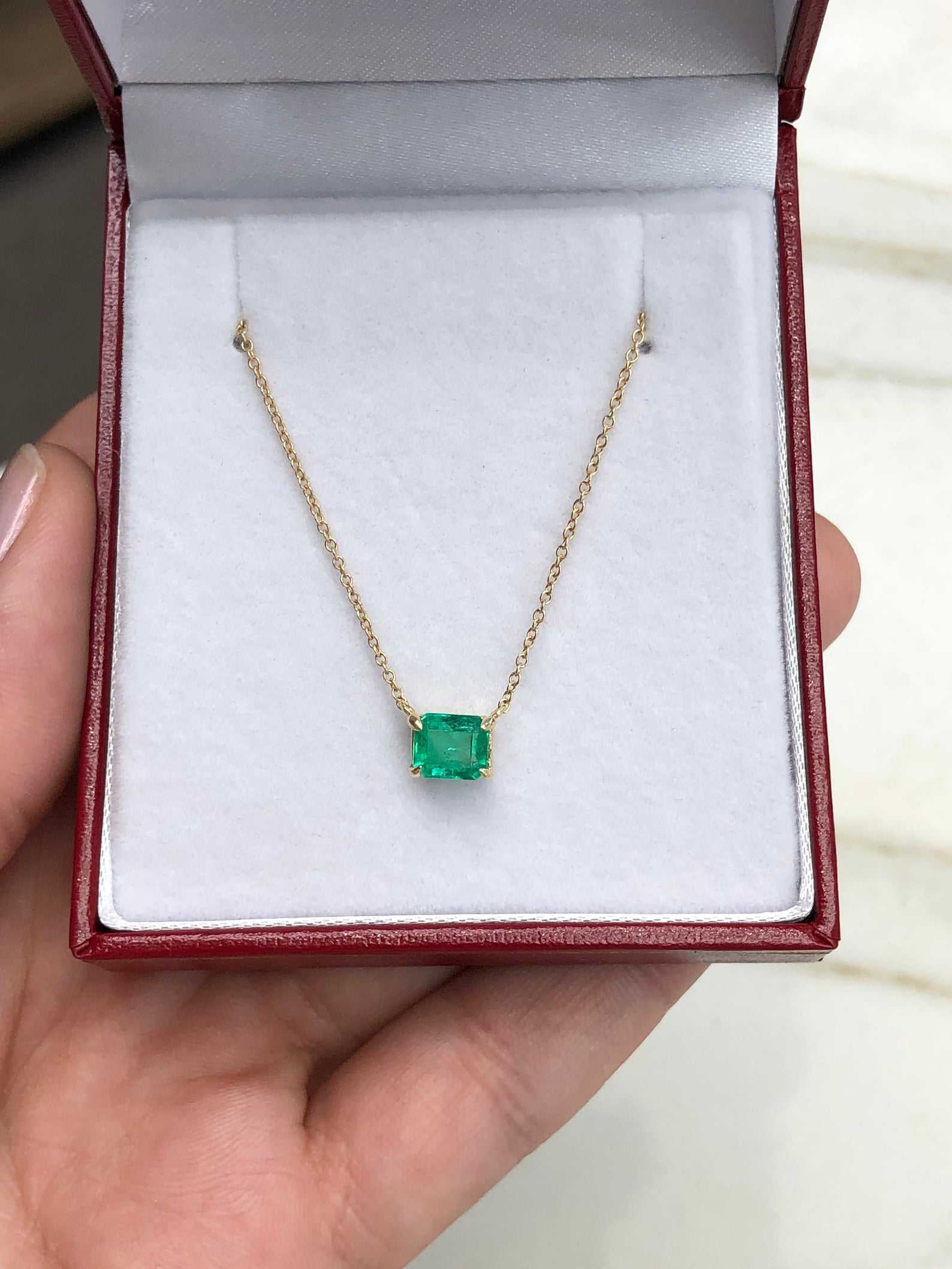1.07 Carat East to West Emerald Cut Stationary Necklace 14K