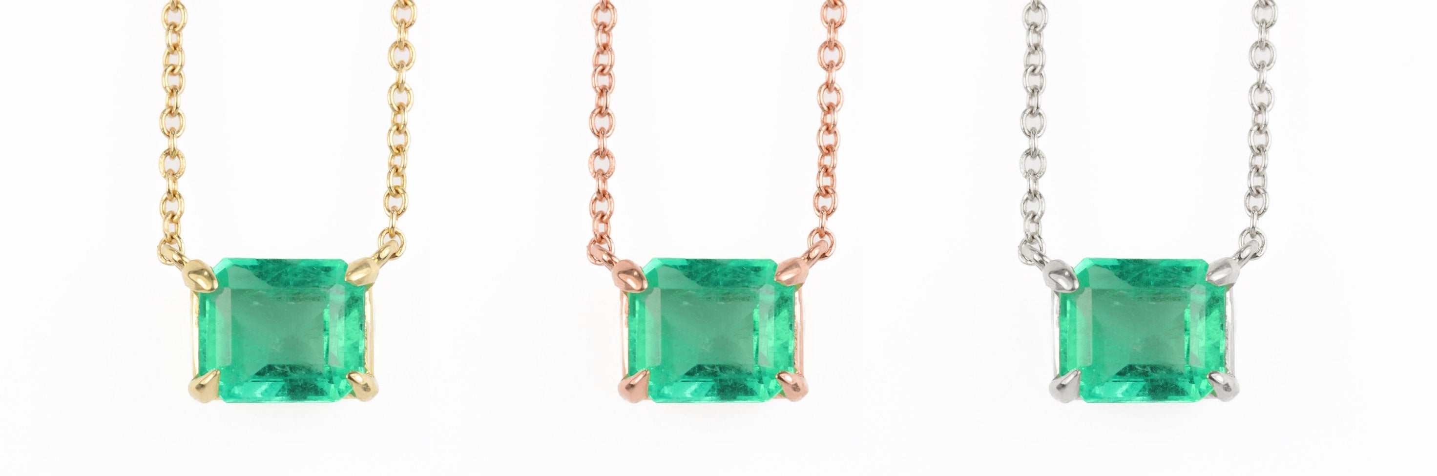 1.07 Carat East to West Emerald Cut Stationary Necklace 14K