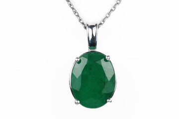 2.70 Carat Rich Dark Green Oval Emerald Sterling Silver Necklace w/ Gold Plate