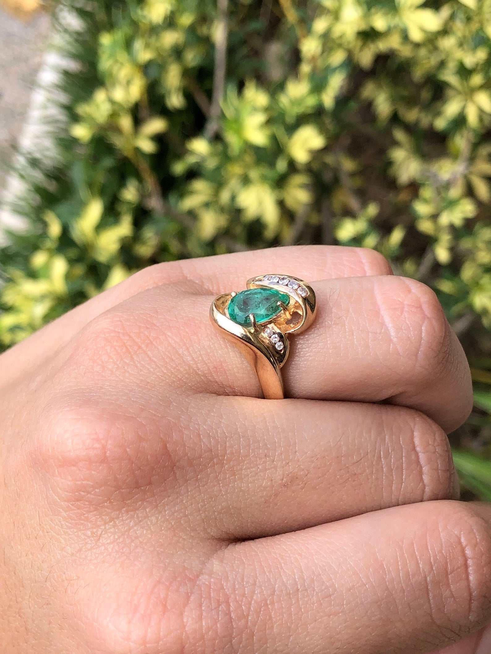 2.02tcw Teardrop Colombian Emerald & Channel Diamond Ring Right Hand Ring 14K