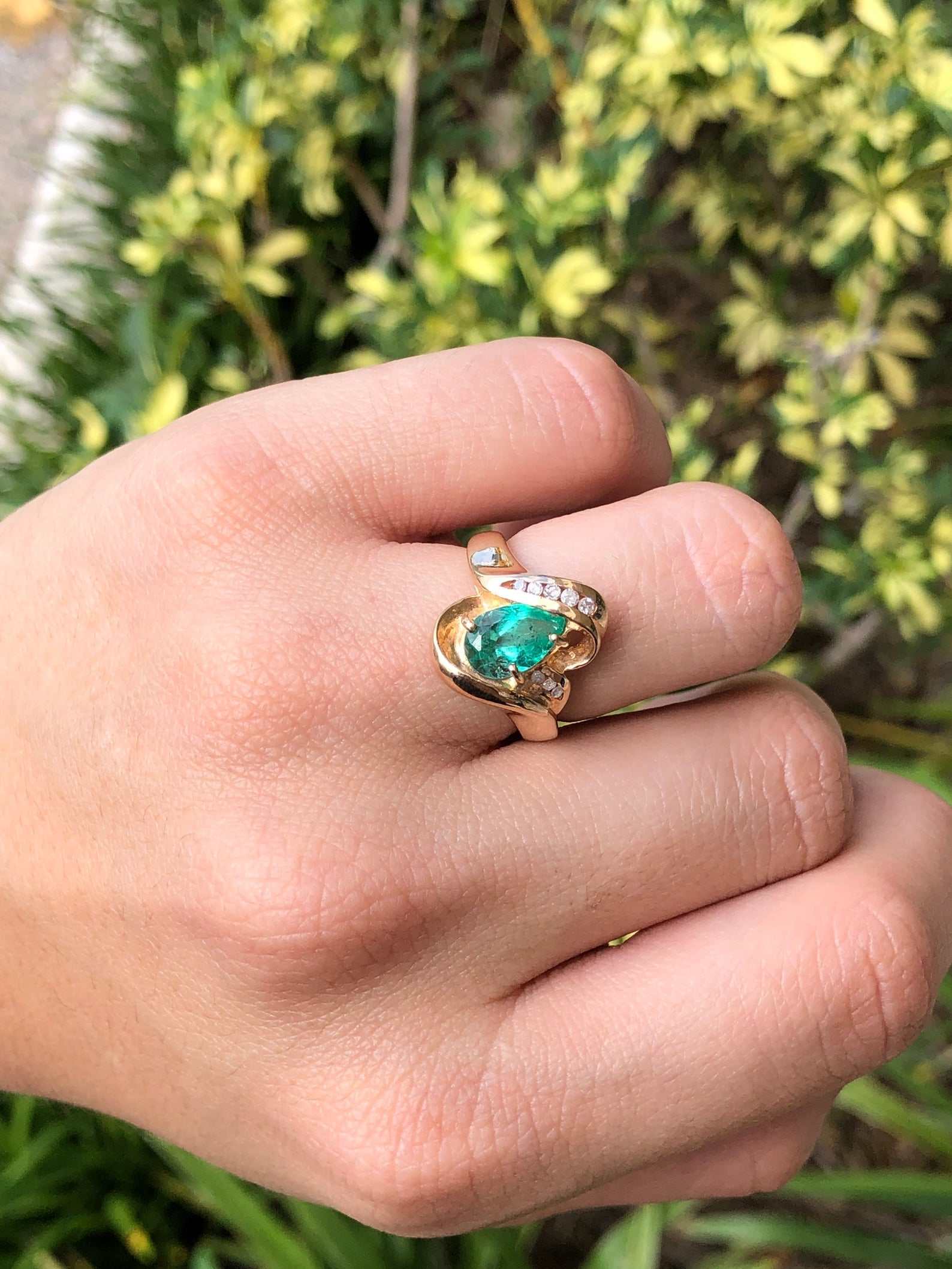2.02tcw Teardrop Colombian Emerald & Channel Diamond Ring Right Hand Ring 14K