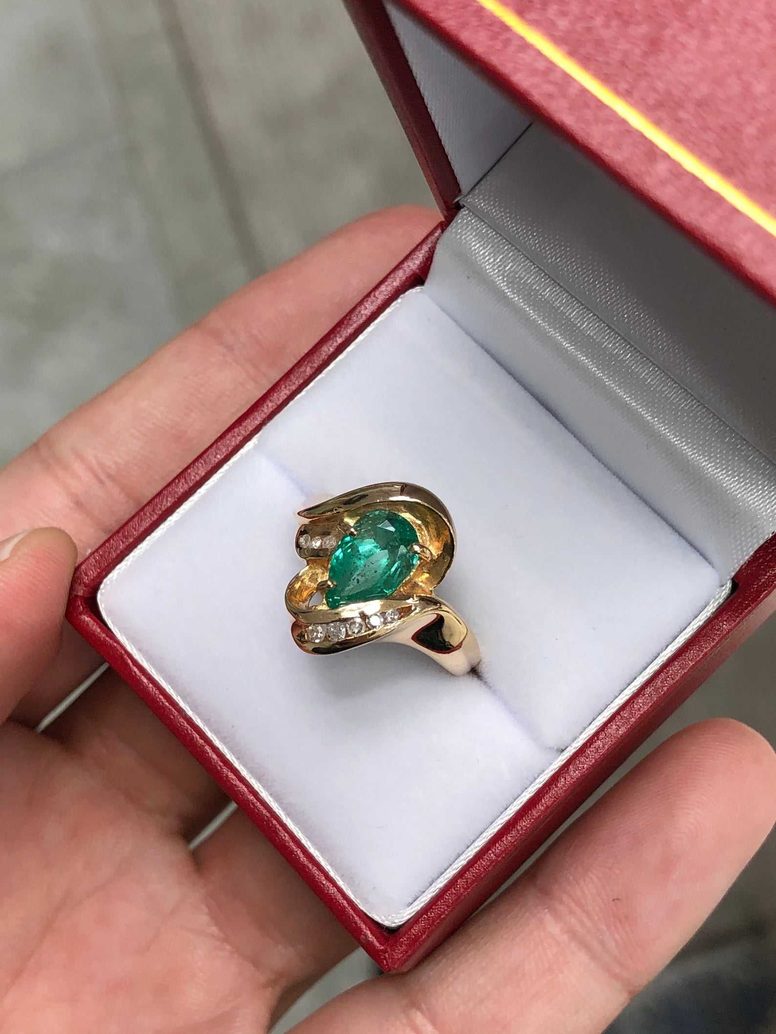 2.02tcw Teardrop Colombian Emerald & Channel Diamond Ring Right Hand Ring 14K