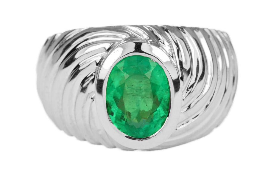 Oval Cut Natural Emerald Signet Men's