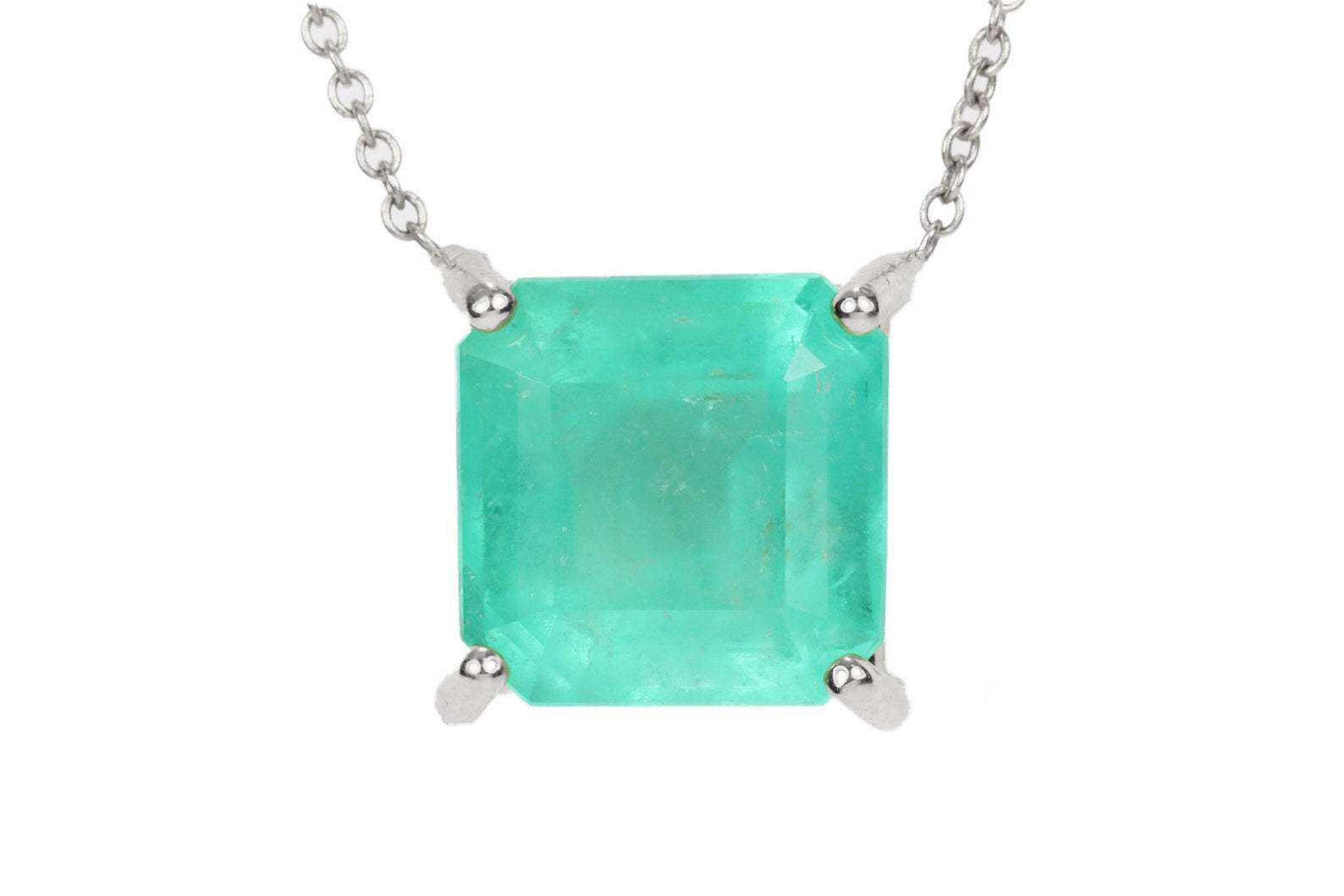 4.0 Carat Natural Earth mined Colombian Emerald Solitaire Stationary Necklace 14K