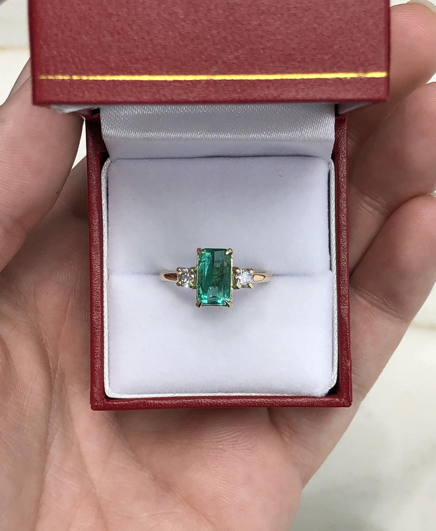 2.05tcw Three Stone Claw Prong Emerald