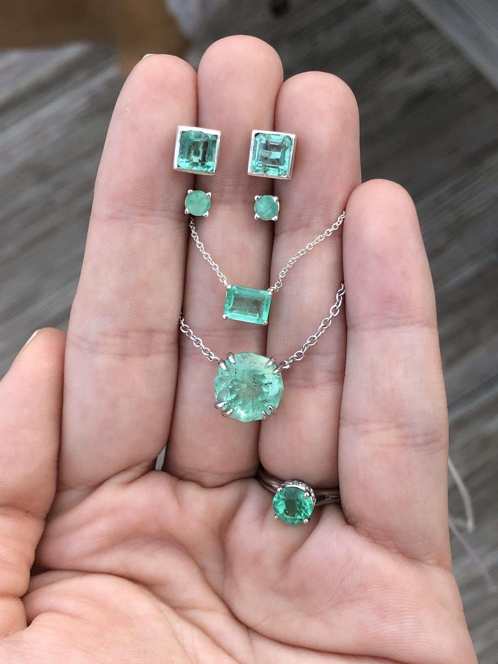 1.50 Carat East to West Solitaire Emerald Stationary Solitaire 4 Prong Necklace 925 - JR Colombian Emeralds