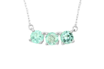 1.65tcw Three Stone Round Emerald Silver Prong Necklace