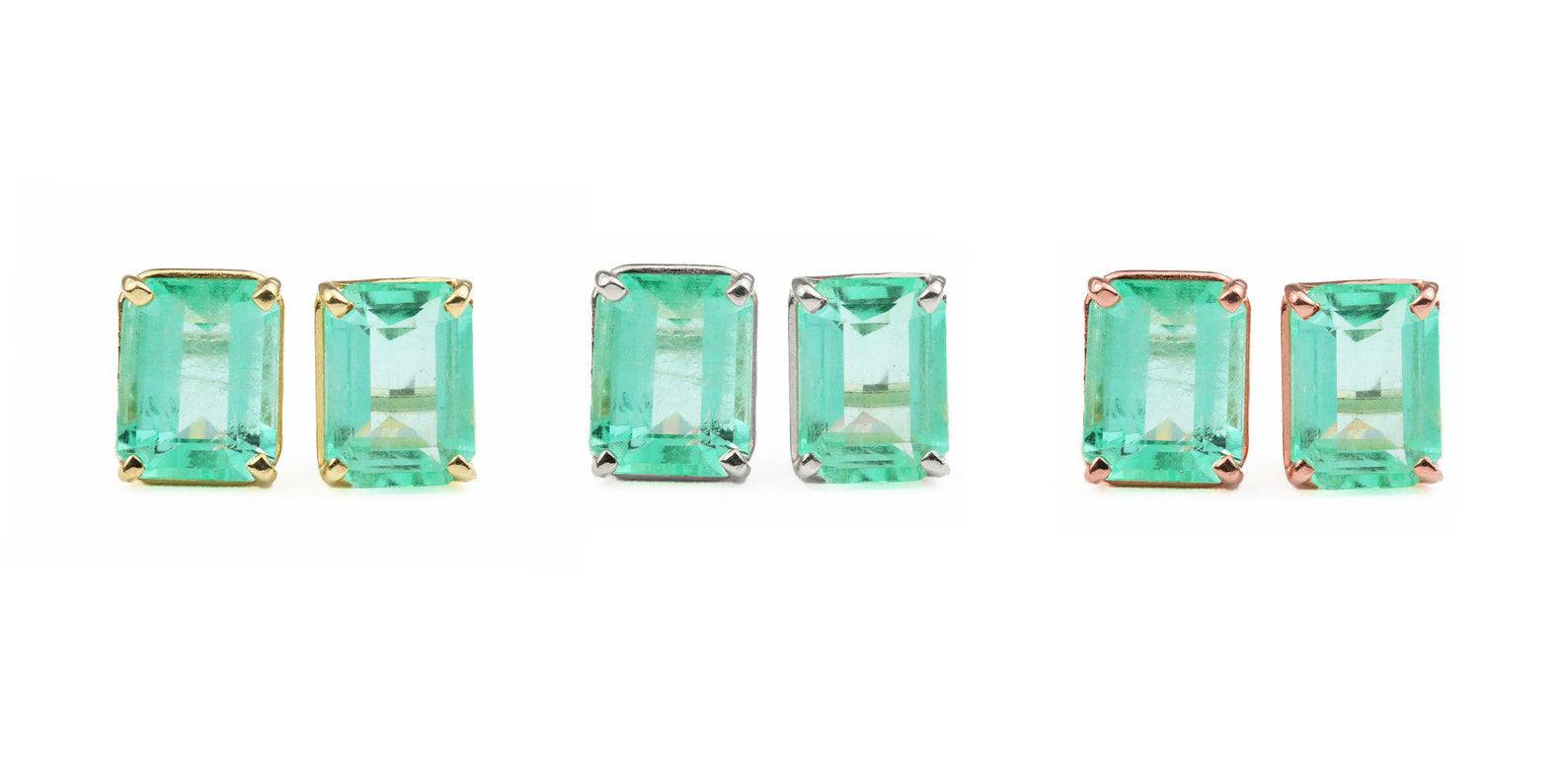 3.0tcw Real Colombian Emerald Emerald Cut Stud Solitaire Earrings 14K - JR Colombian Emeralds