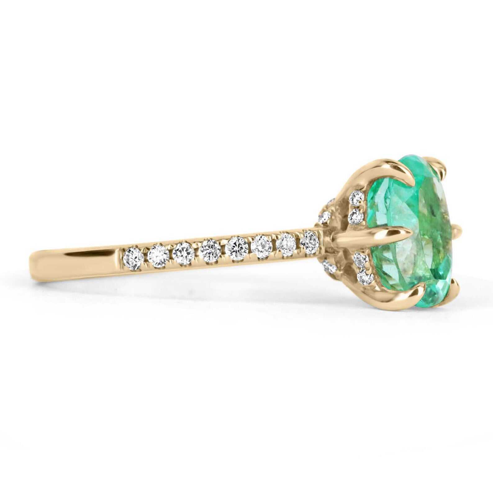 2.15tcw Oval Colombian Emerald 6 Prong Engagement Ring With Diamond Accents 14K
