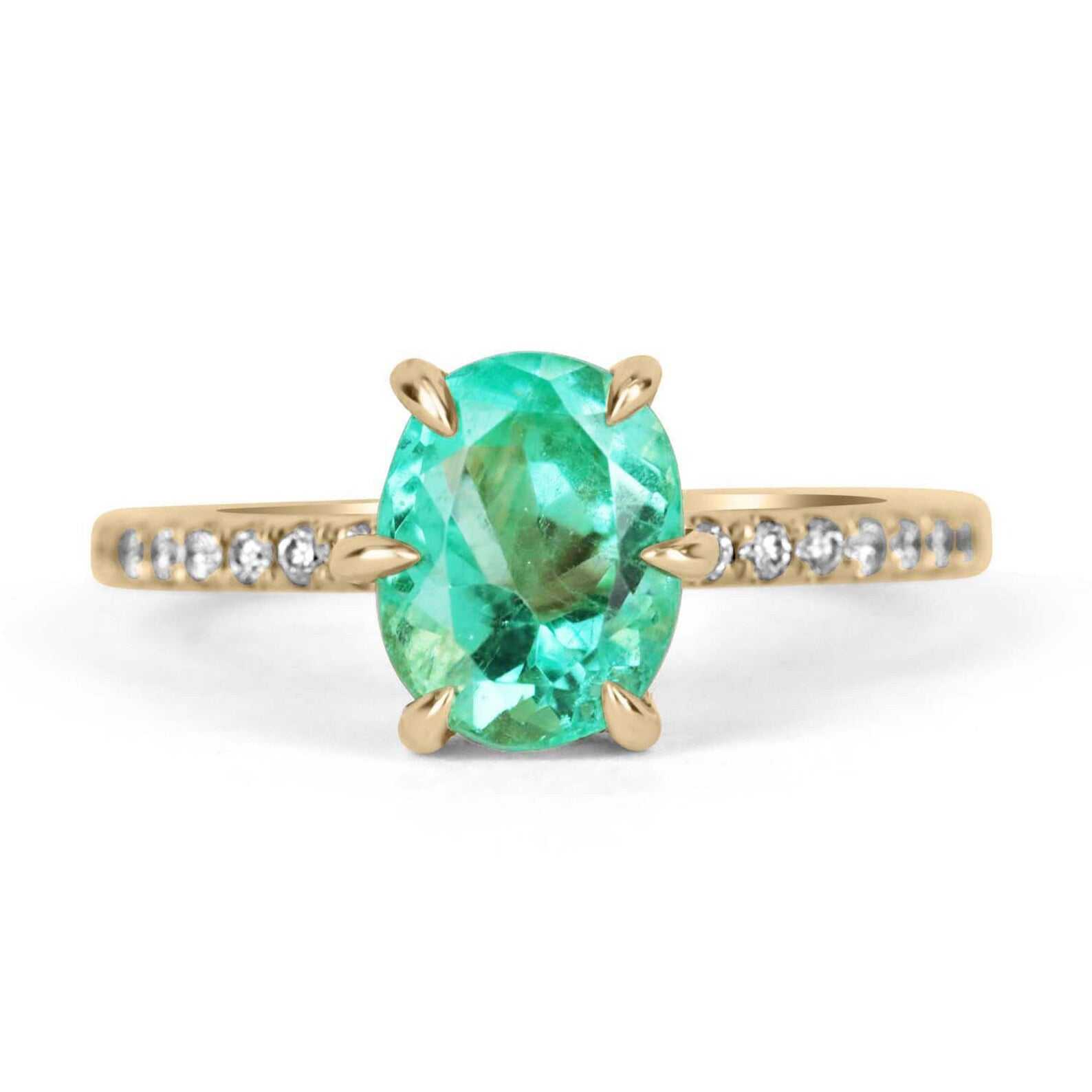 2.15tcw 14K Oval Colombian Emerald 6 Prong Engagement Ring With Diamond Accents