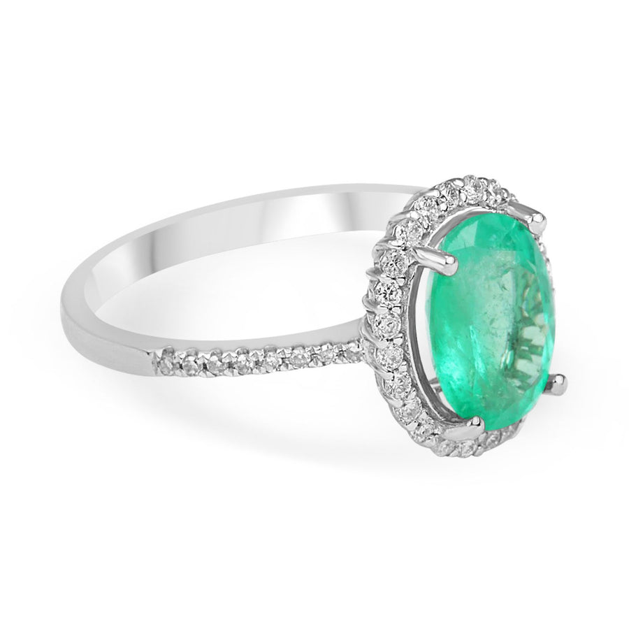 Dazzling Brilliance: 2.31tcw Natural Emerald Oval & Diamond Halo Ring - A Shimmering Beauty