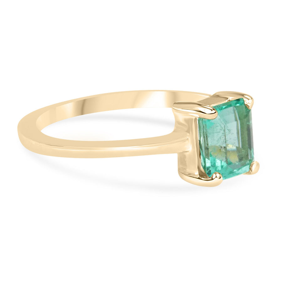 Chic Simplicity: 14K Yellow Gold Promise Ring with 1.20 Carat Emerald Cut Solitaire
