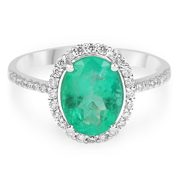 Elegance Defined: 2.31tcw Natural Emerald Oval & Diamond Halo Engagement Ring in 14K Gold
