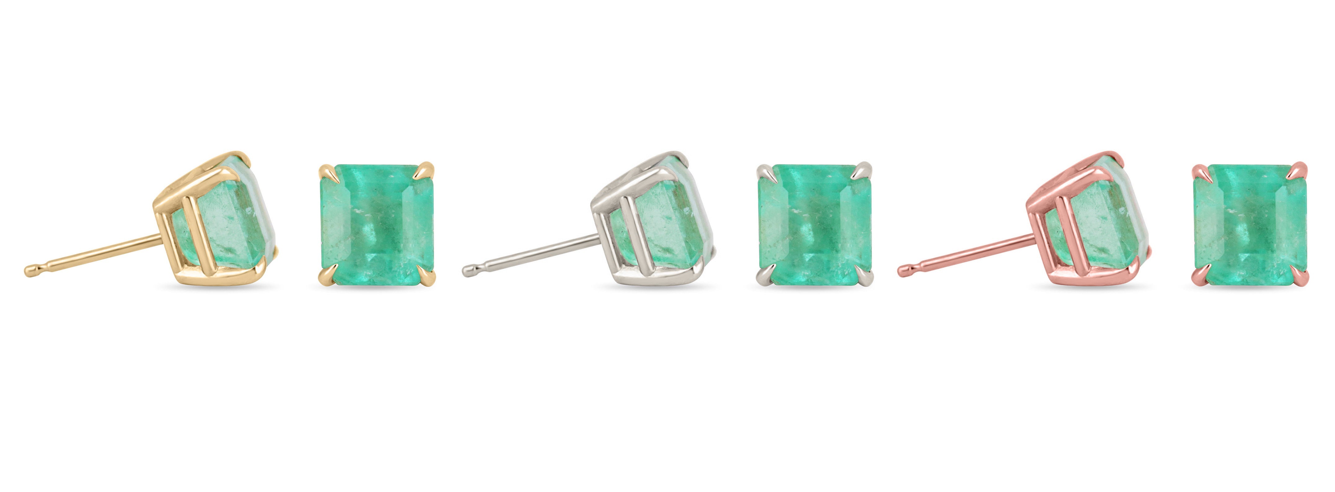 3.34tcw 14K Colombian Emerald Asscher Cut Natural Semi-Transparent Earrings - JR Colombian Emeralds