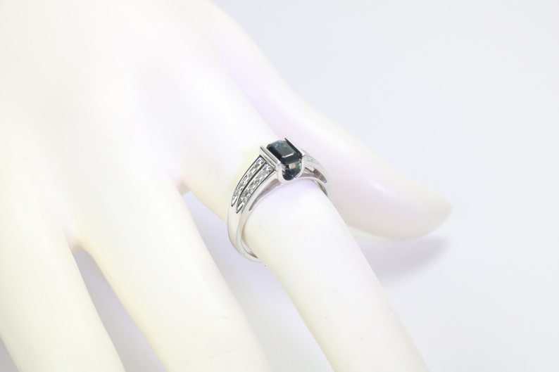 14K Natural Dark Blue Sapphire & Diamond Ring