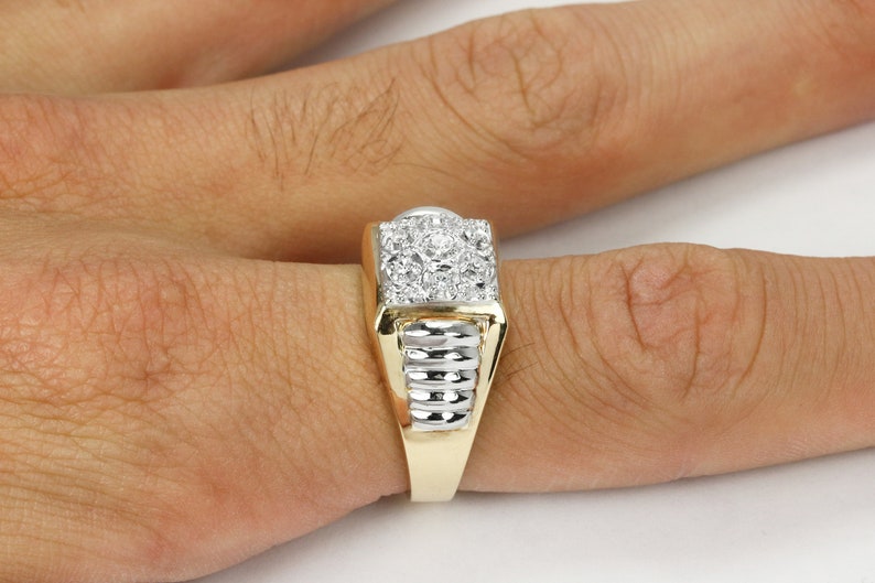 Two Toned Mens Diamond Cluster Ring Adjustable
