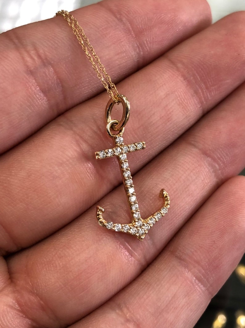 0.30pts 14K Natural Diamond  Round Anchor Necklace