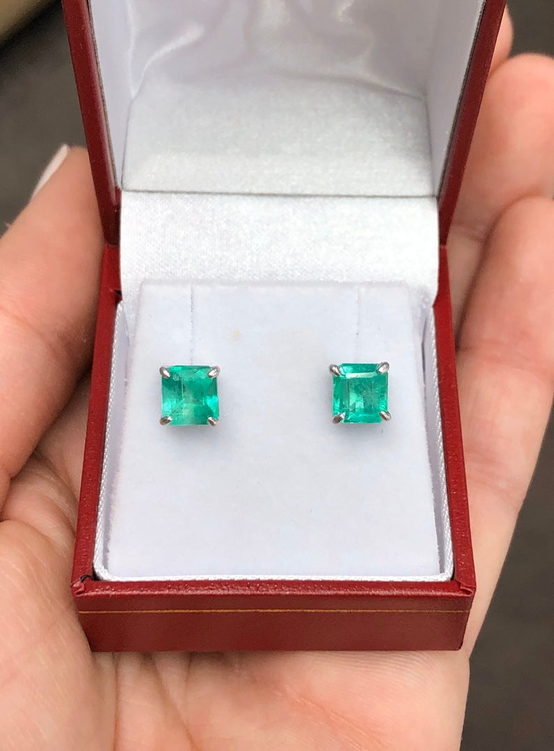 2.38tcw Colombian Emerald Studs White Gold 14K