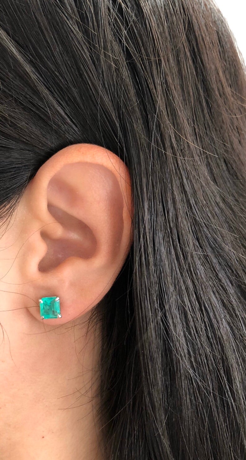 Colombian Emerald Studs White Gold