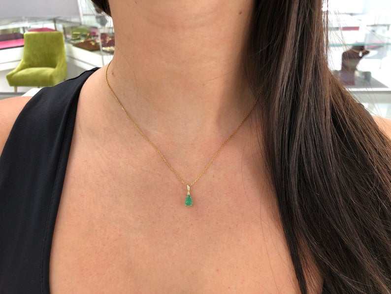 0.83tcw Cabochon Emerald Pear & Diamond Accent Pendant 14K