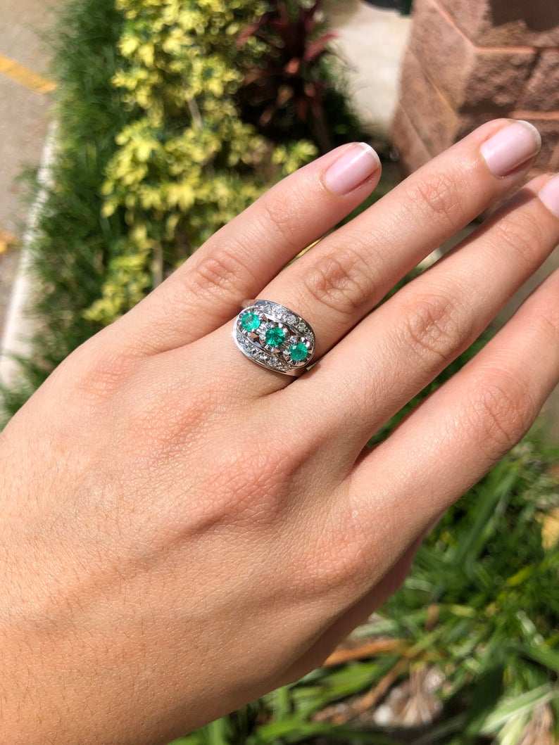 0.76tcw Vintage Colombian Emerald Diamond Ring 14K