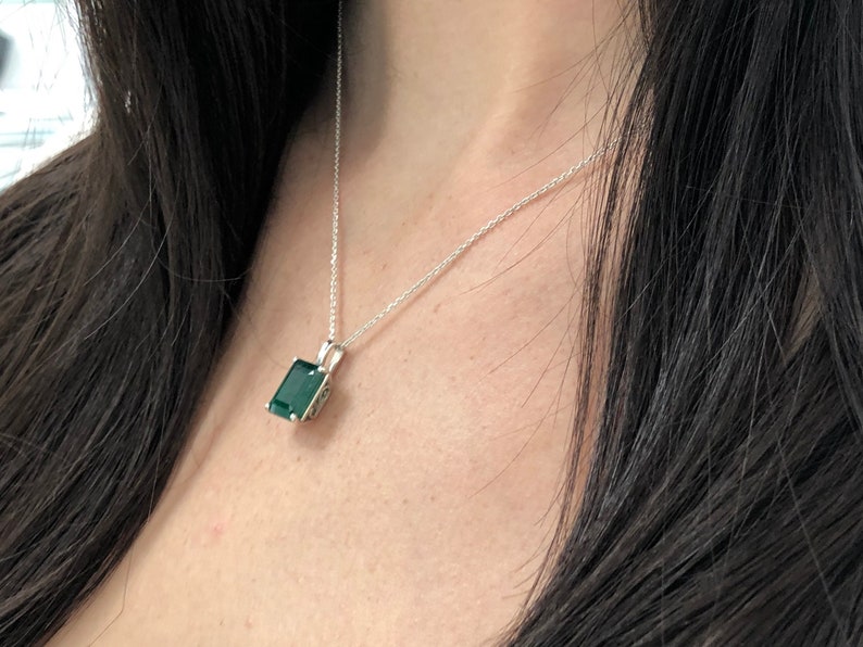 Carat Emerald Natural May Birthstone Four Prong Necklace